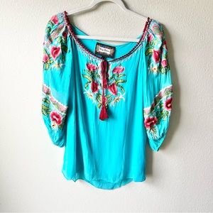 Vintage Collection aqua blue embroidered women’s top. Size Large.